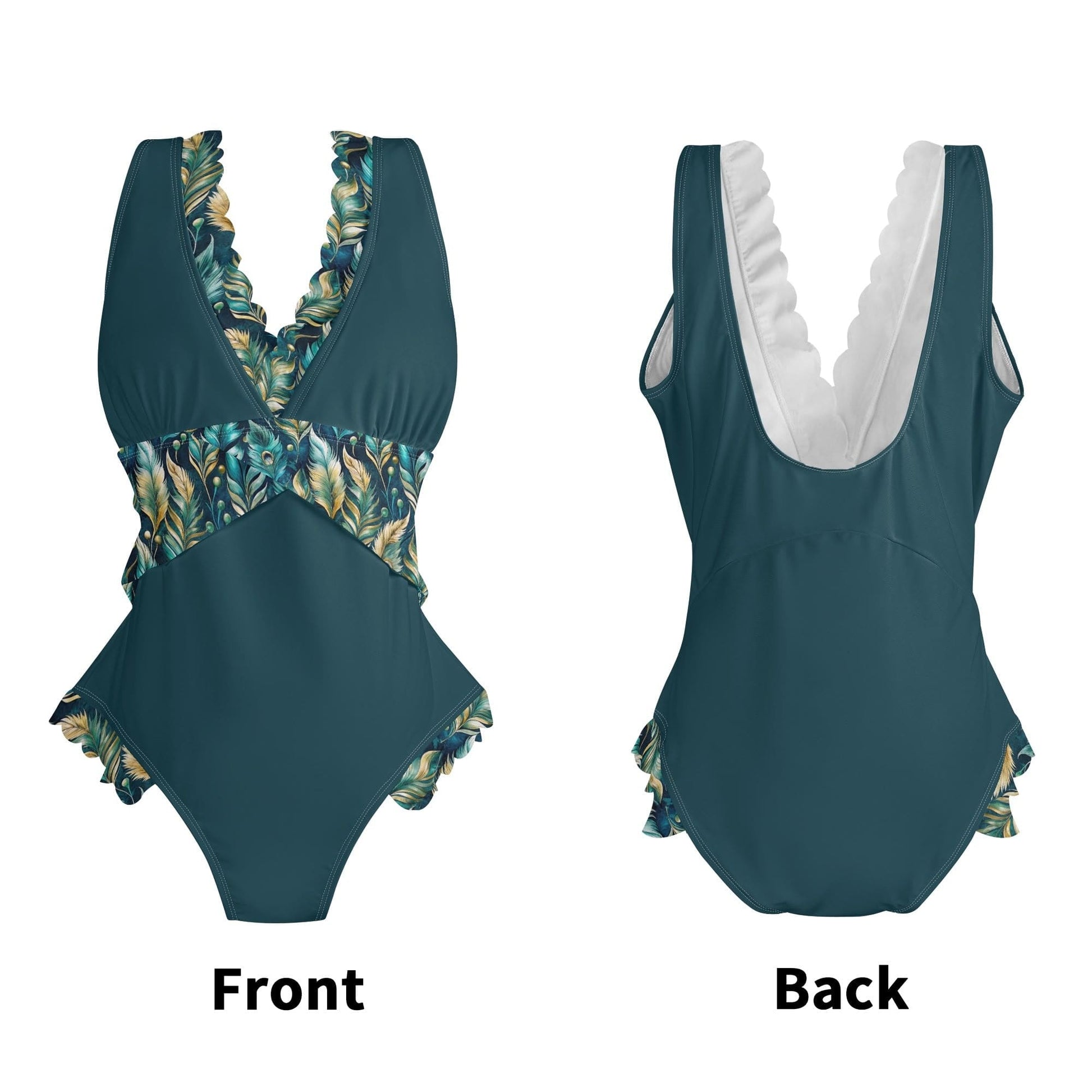 Teal and Peacock Ruffles One Piece Swimsuit