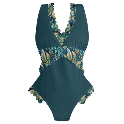 Teal and Peacock Ruffles One Piece Swimsuit