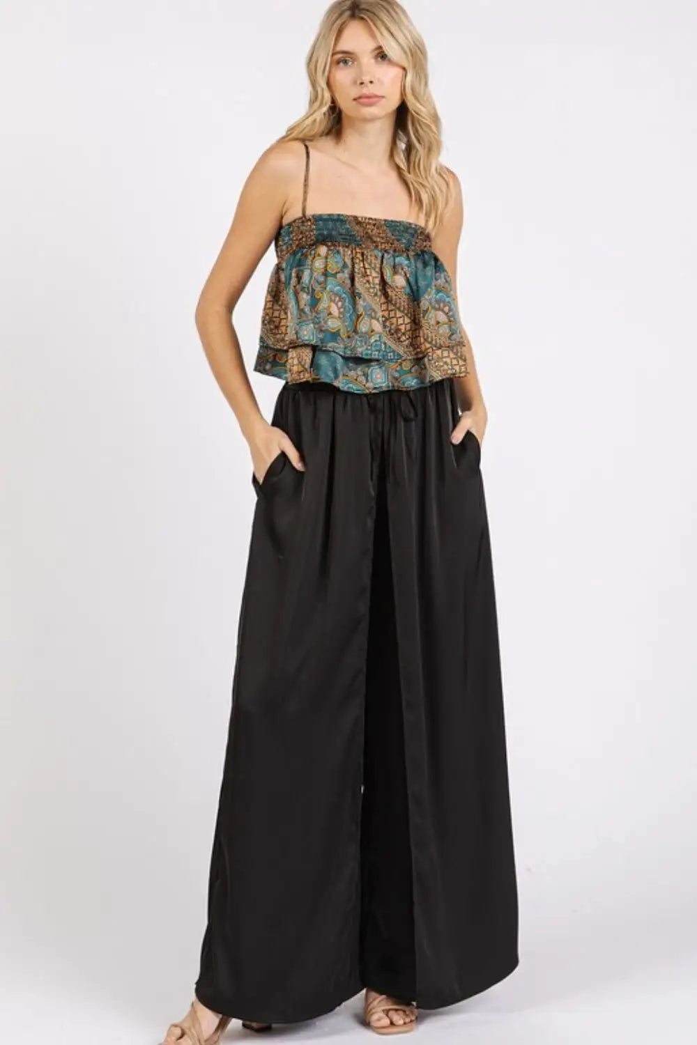 Mittoshop Paisley Patchwork Print Satin Ruffle Crop Cami - Eclectage