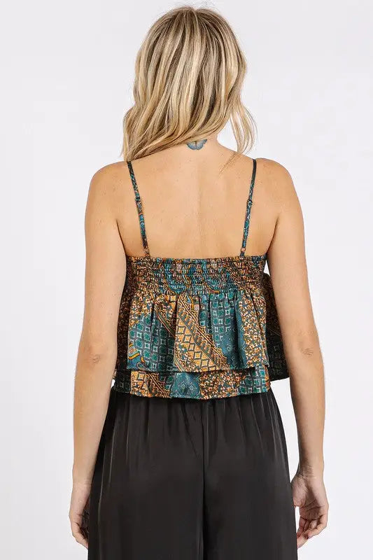 Mittoshop Paisley Patchwork Print Satin Ruffle Crop Cami - Eclectage