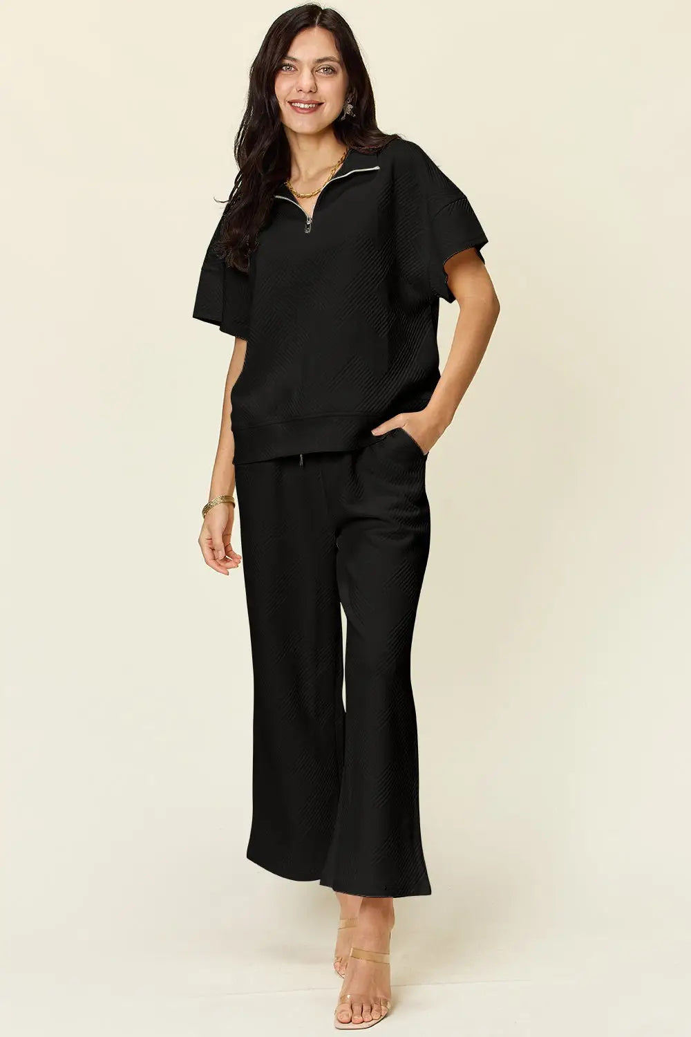 Texture Half Zip Top and Pants Set - Pants Sets