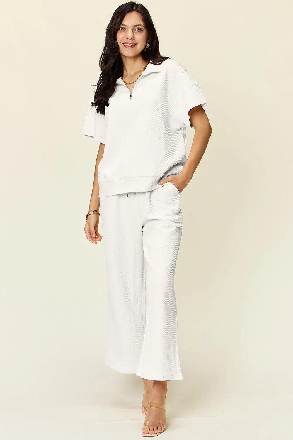 Texture Half Zip Top and Pants Set - Pants Sets