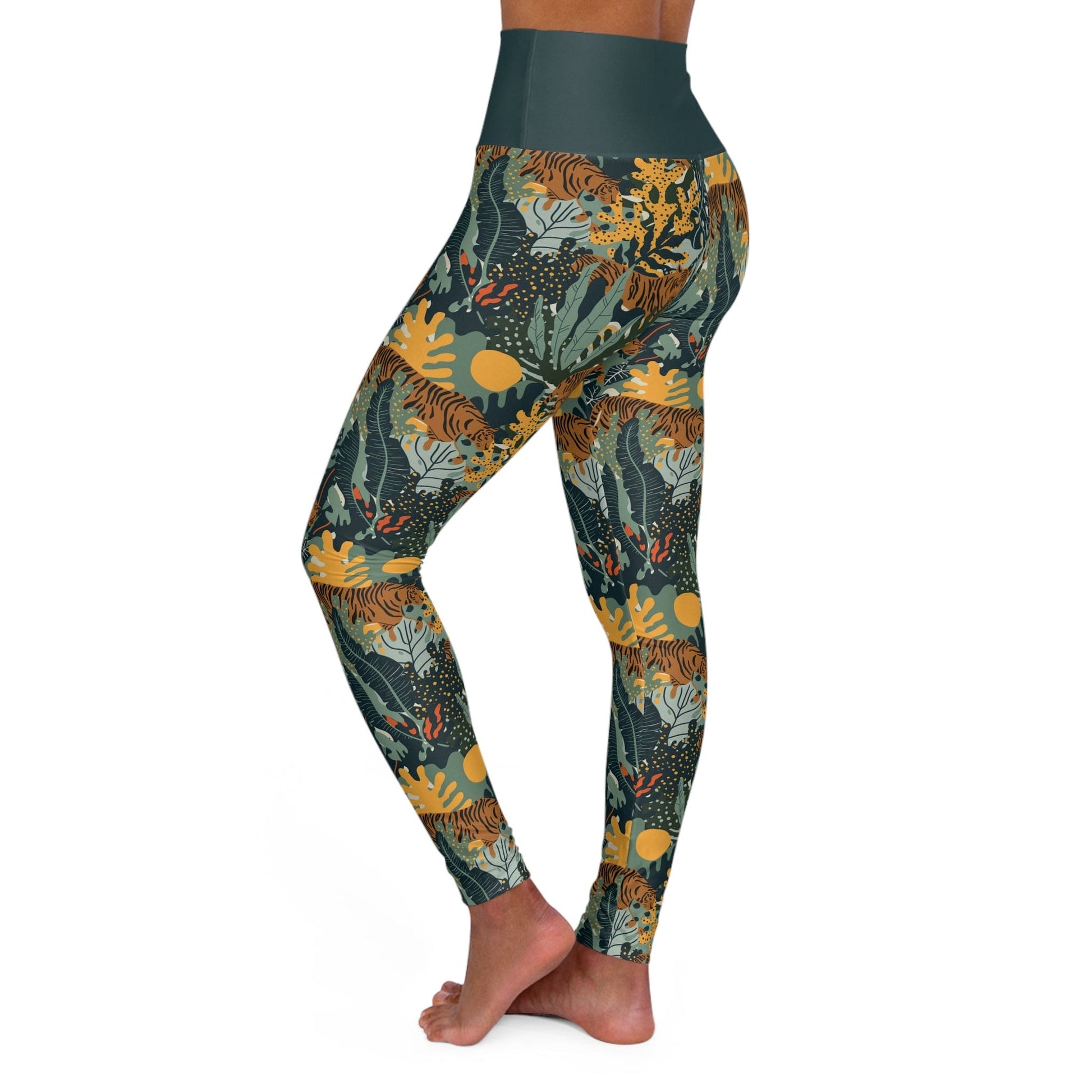 Tiger Jungle Green High Waisted Yoga Leggings