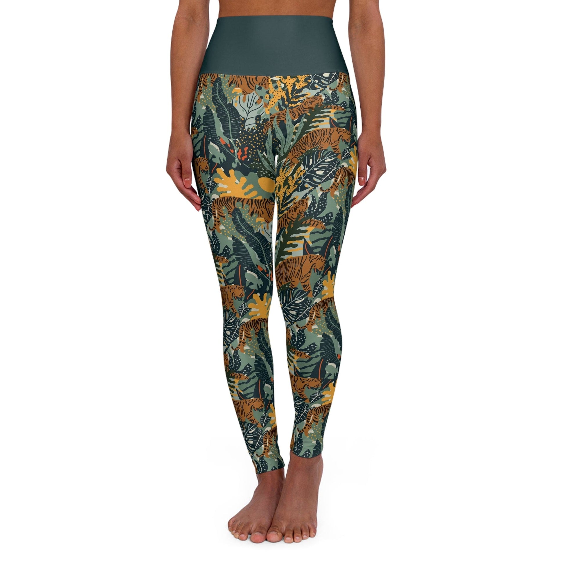 Tiger Jungle Green High Waisted Yoga Leggings