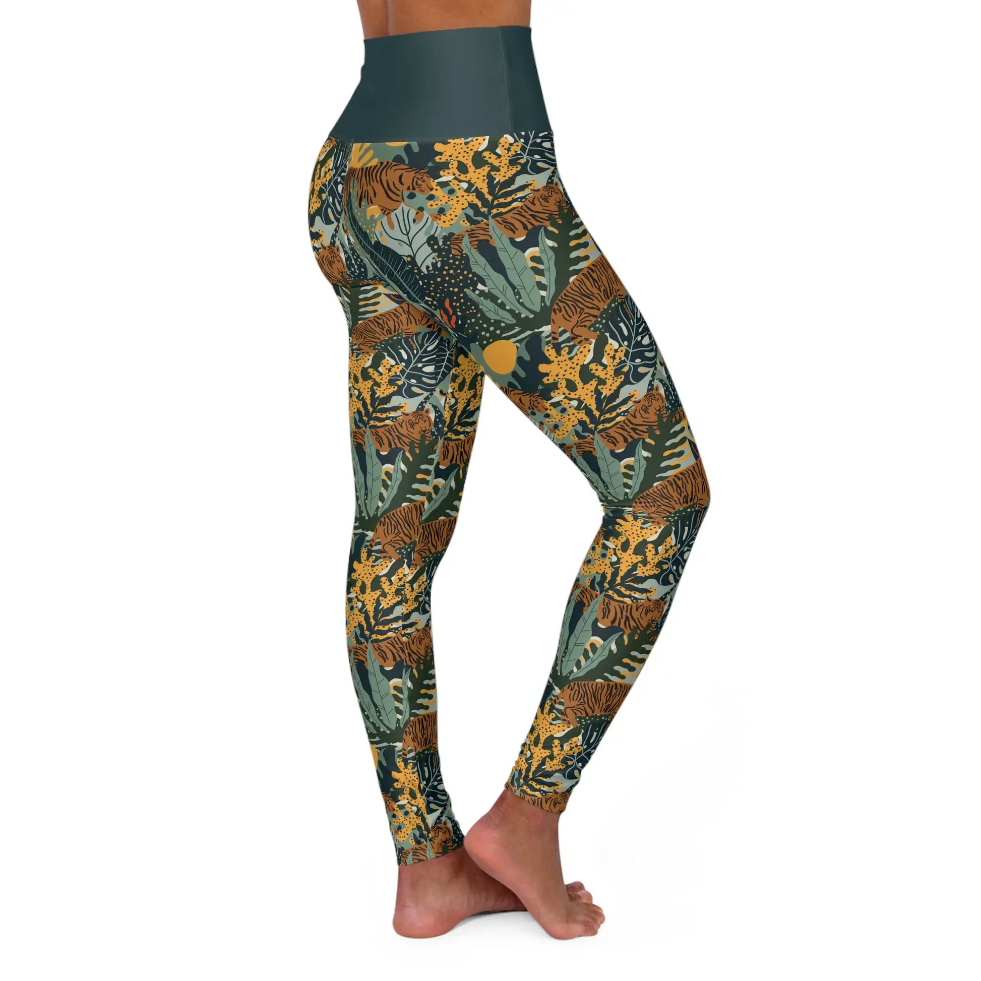 Tiger Jungle Green High Waisted Yoga Leggings XS Leggings