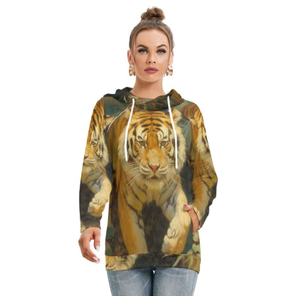 Tiger Print Hoodie With Double Hood