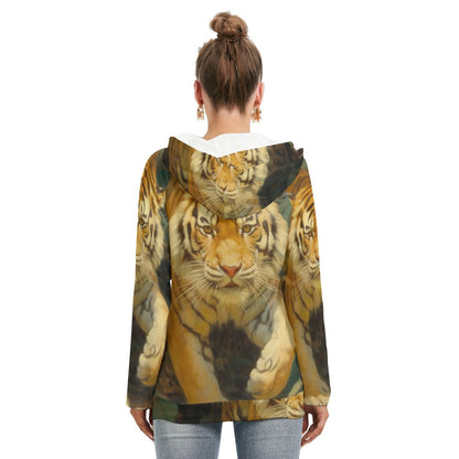 Tiger Print Hoodie With Double Hood