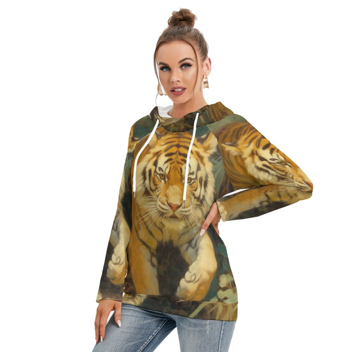 Tiger Print Hoodie With Double Hood