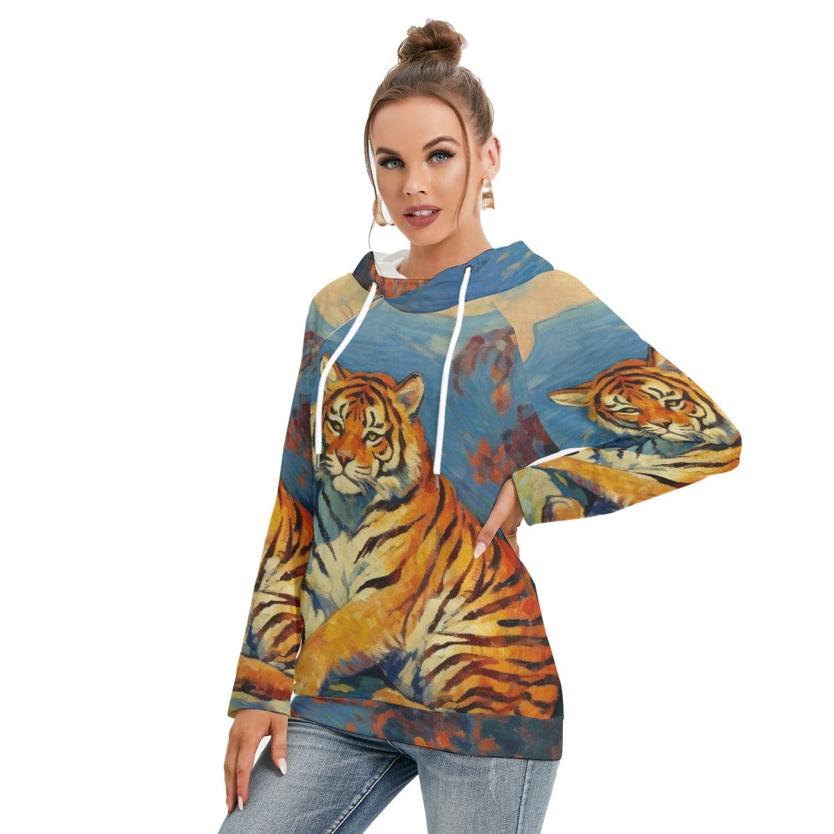 Tiger Print Women’s Hoodie With Double Hood