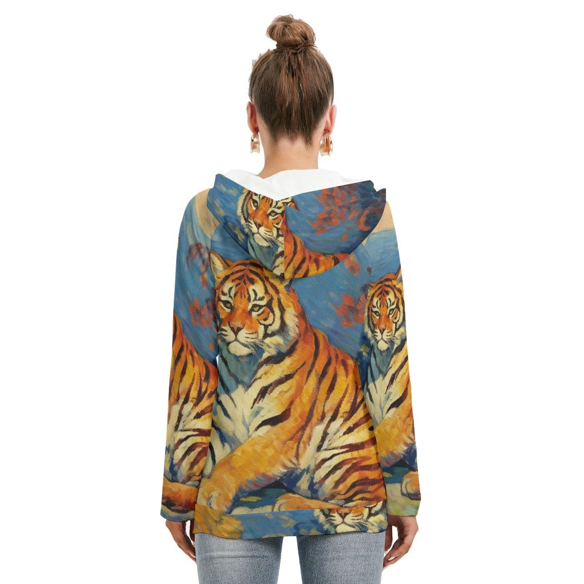 Tiger Print Women’s Hoodie With Double Hood