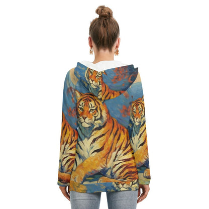 Tiger Print Women’s Hoodie With Double Hood