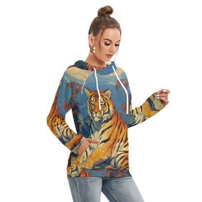 Tiger Print Women’s Hoodie With Double Hood