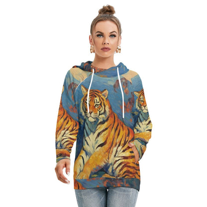 Tiger Print Women’s Hoodie With Double Hood