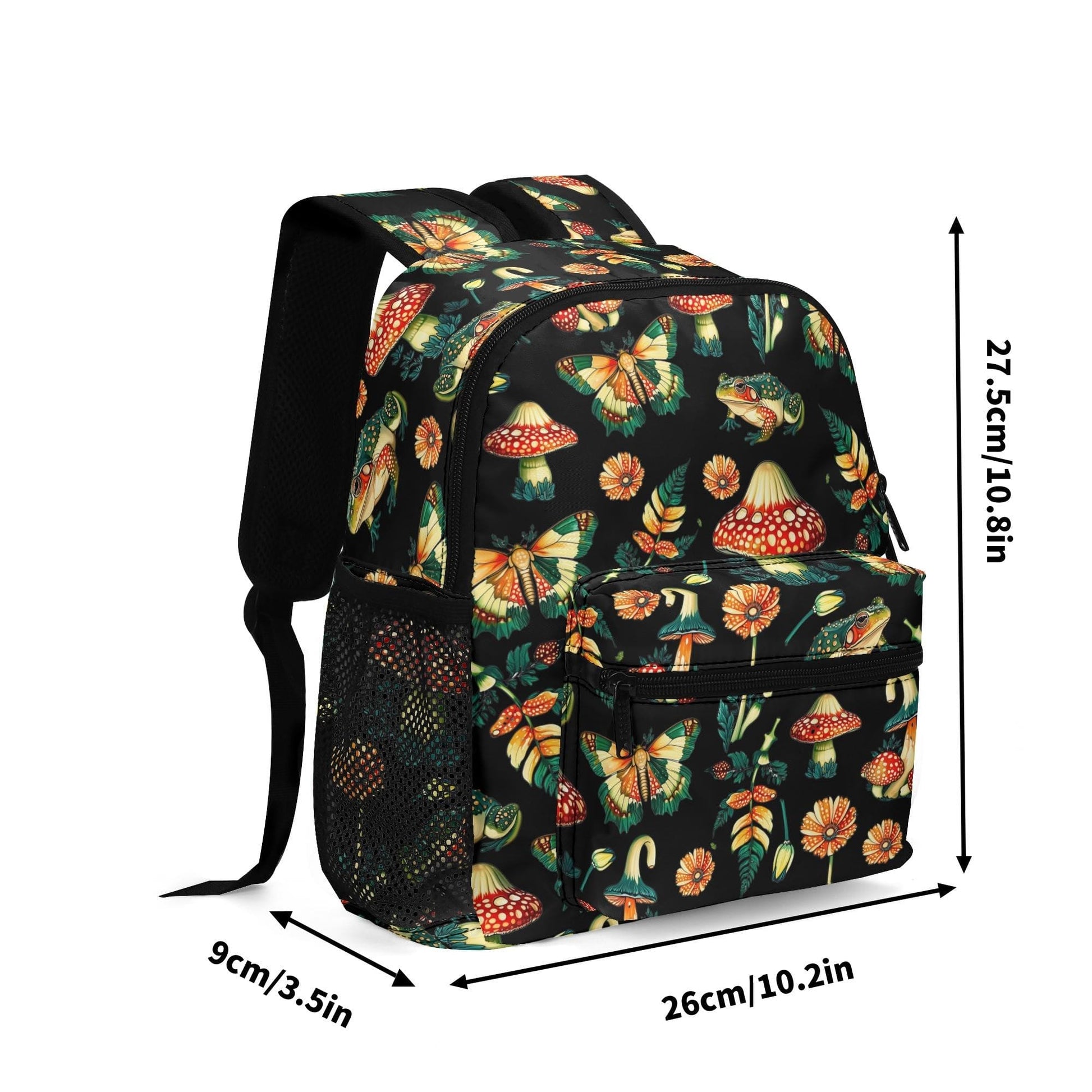 Toad Moth and Mushroom 11 inch Backpack