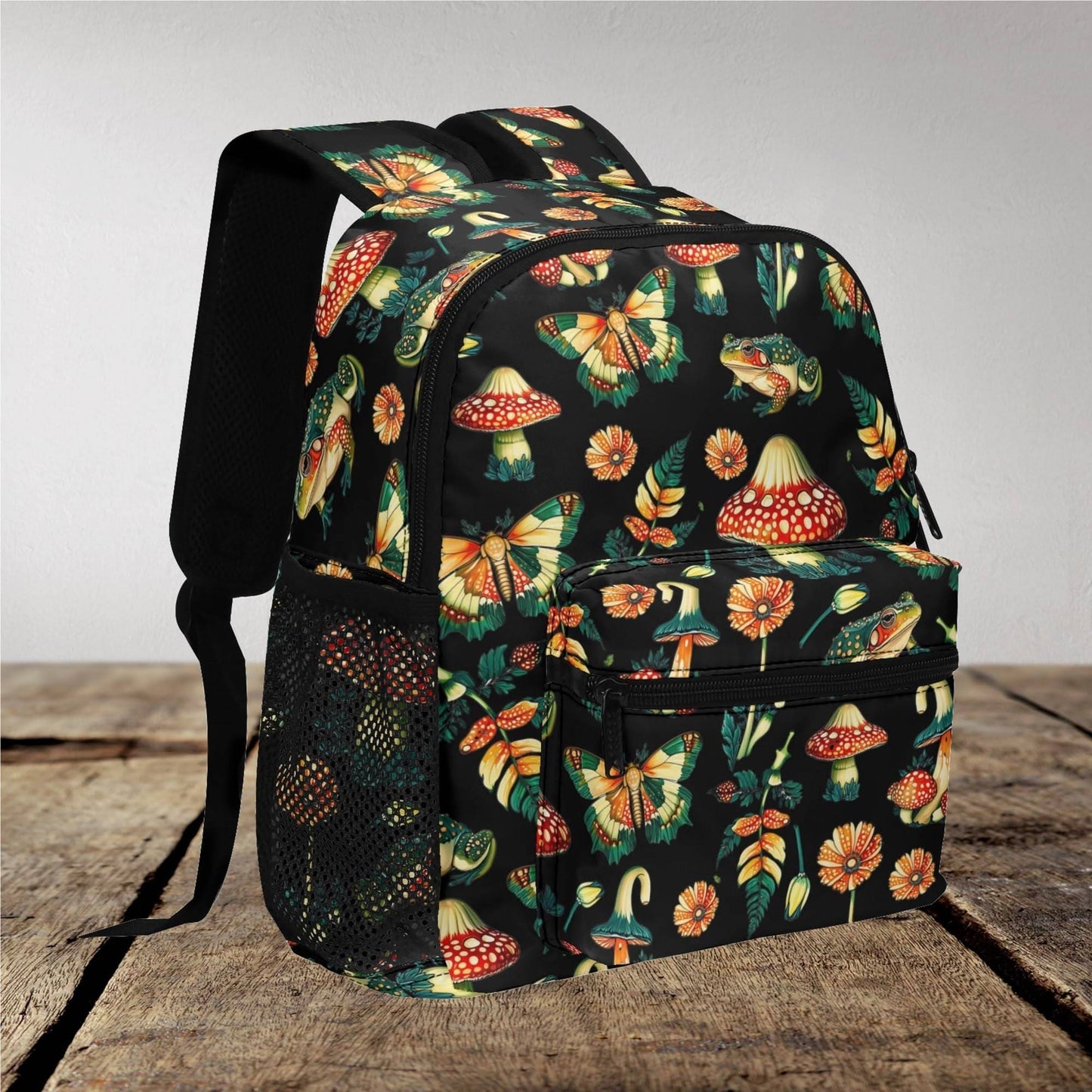 Toad Moth and Mushroom 11 inch Backpack