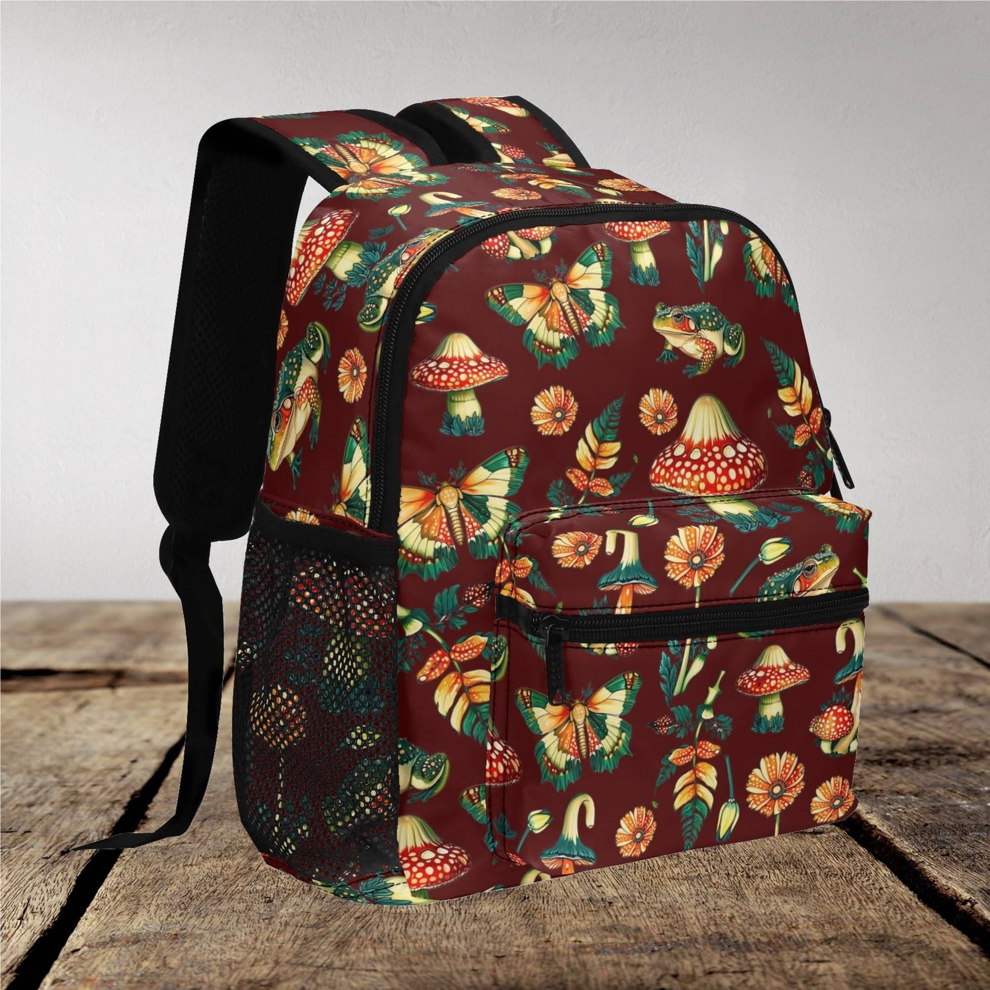 Toad Moth and Mushroom 11 inch Backpack