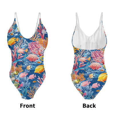 Tropical Fish One Piece V-neck Swimsuit