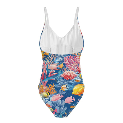 Tropical Fish One Piece V-neck Swimsuit