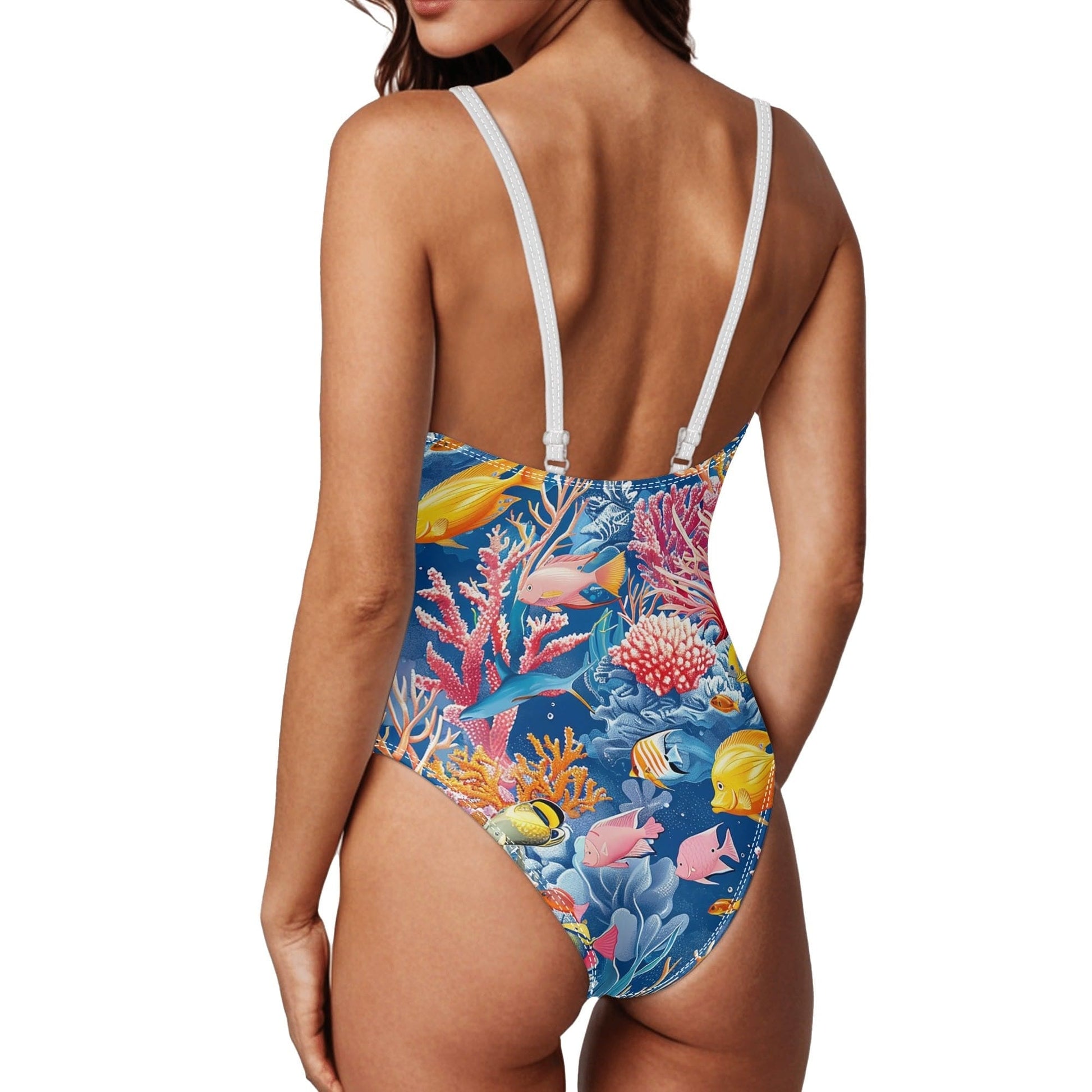 Tropical Fish One Piece V-neck Swimsuit