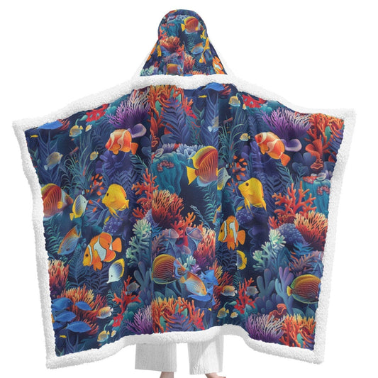 Tropical Fish Print Wearable Hooded Blanket