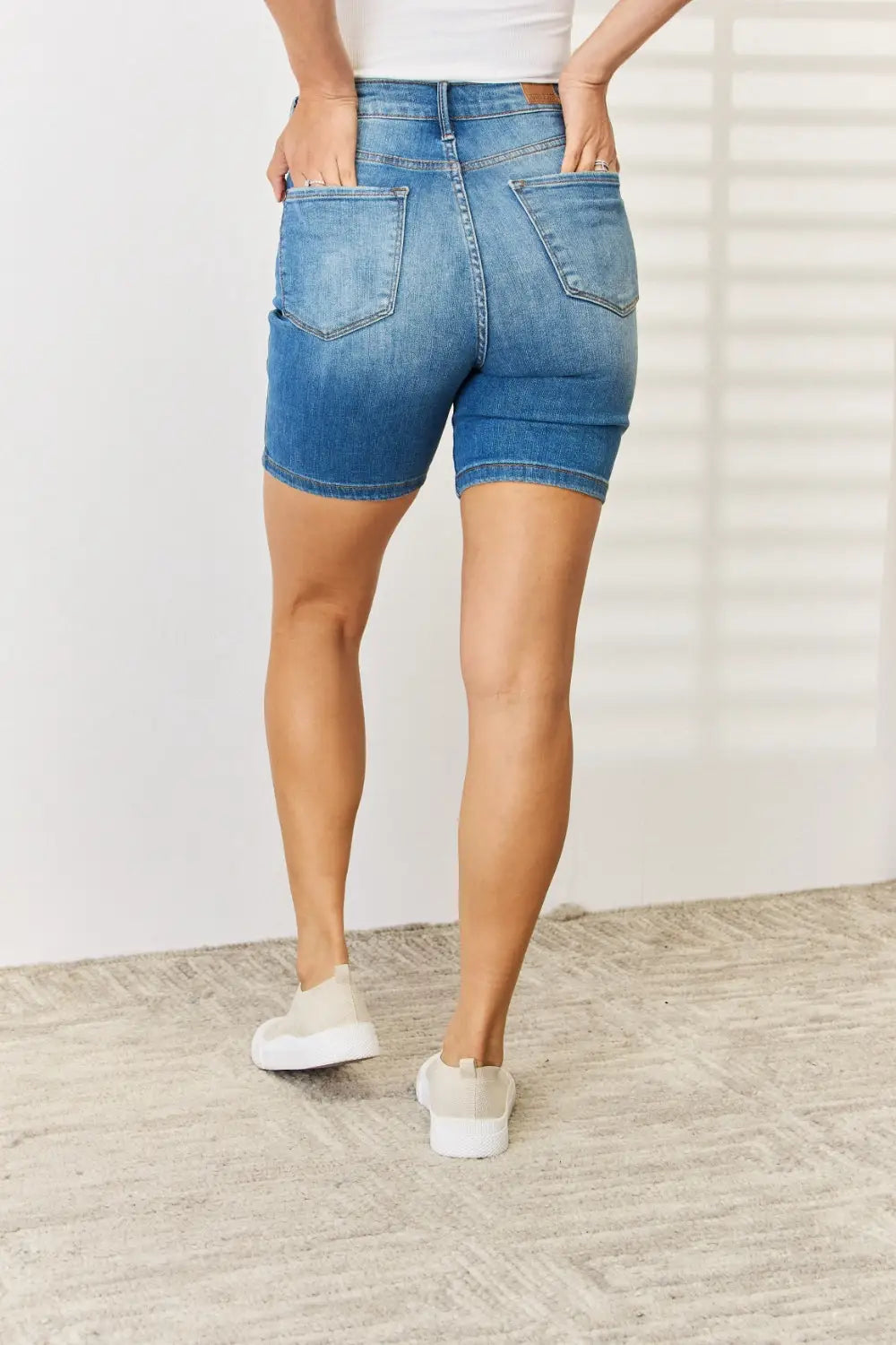 Tummy Control Double Button Denim Shorts - Eclectage