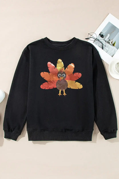 Turkey Graphic Round Neck Long Sleeve Sweatshirt