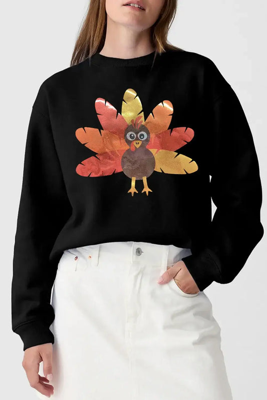 Turkey Graphic Round Neck Long Sleeve Sweatshirt