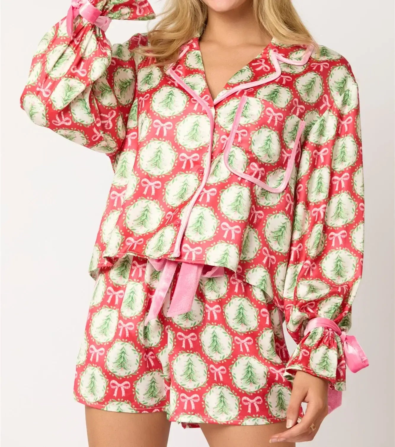 Two Piece Satin Christmas Pajamas Pajamas