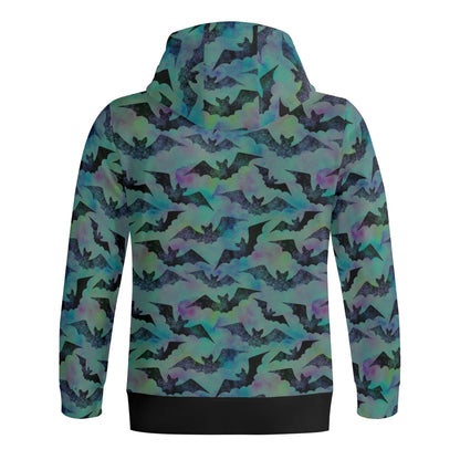 Bats Zip Up Sweatshirt with Tie Dye Teal and Purple - S to 5X