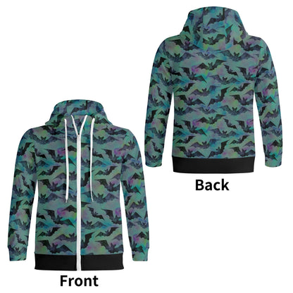 Bats Zip Up Sweatshirt with Tie Dye Teal and Purple - S to 5X