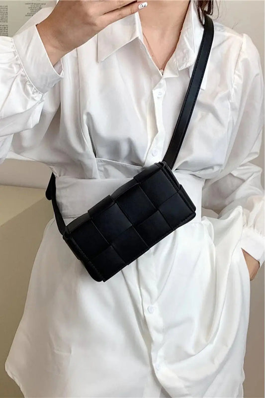 Vegan Leather Woven Crossbody Bag - Crossbody Bags