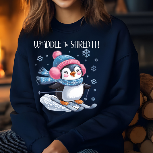 Waddle to Shred It Penguin Crewneck Sweatshirt