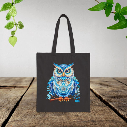 Whimsical Blue Owl Cotton Canvas Tote Bag