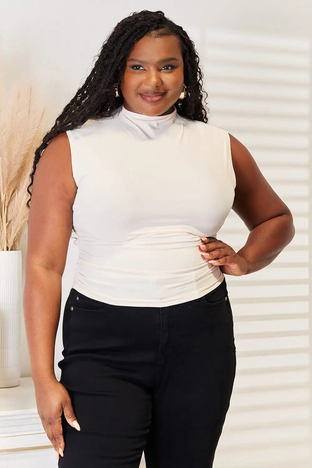 White Mock Neck Cropped Tank - Sleeveless Shirts