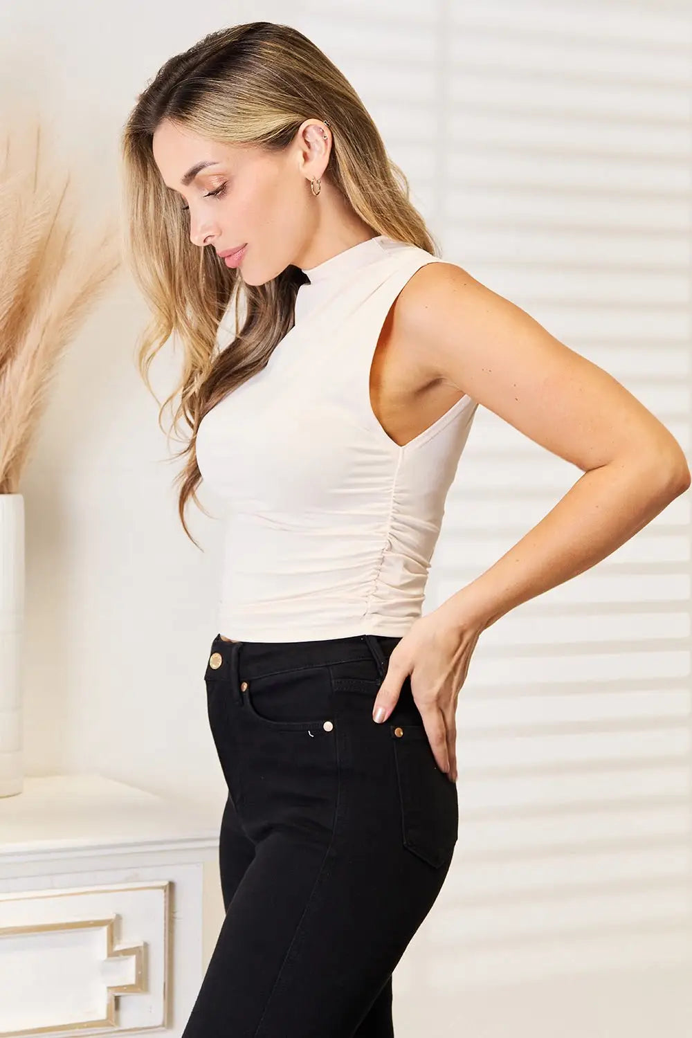 White Mock Neck Cropped Tank - Sleeveless Shirts