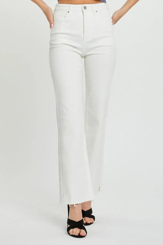 White Raw Hem Straight Jeans - Straight Jeans