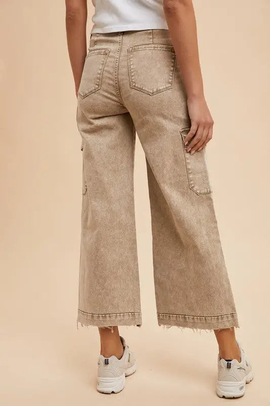 Raw Hem Wide Leg Jeans with Cargo Pockets - Eclectage