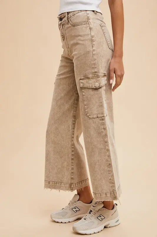 Raw Hem Wide Leg Jeans with Cargo Pockets - Eclectage