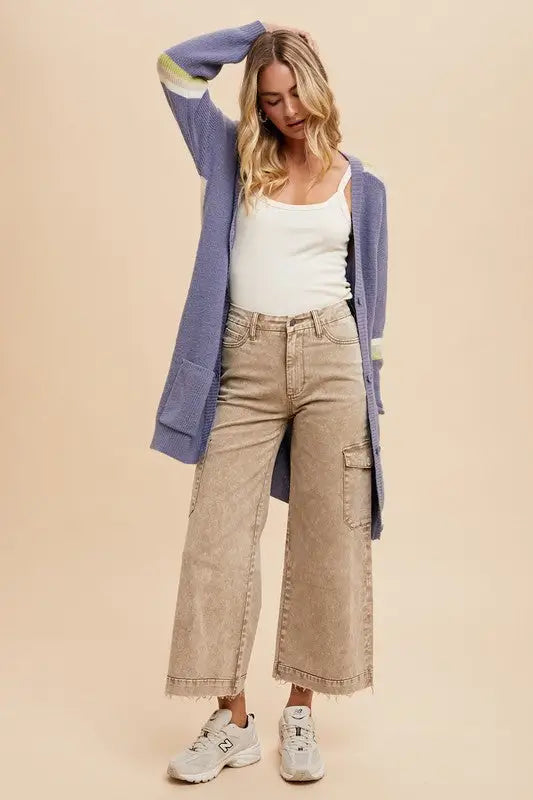 Raw Hem Wide Leg Jeans with Cargo Pockets - Eclectage