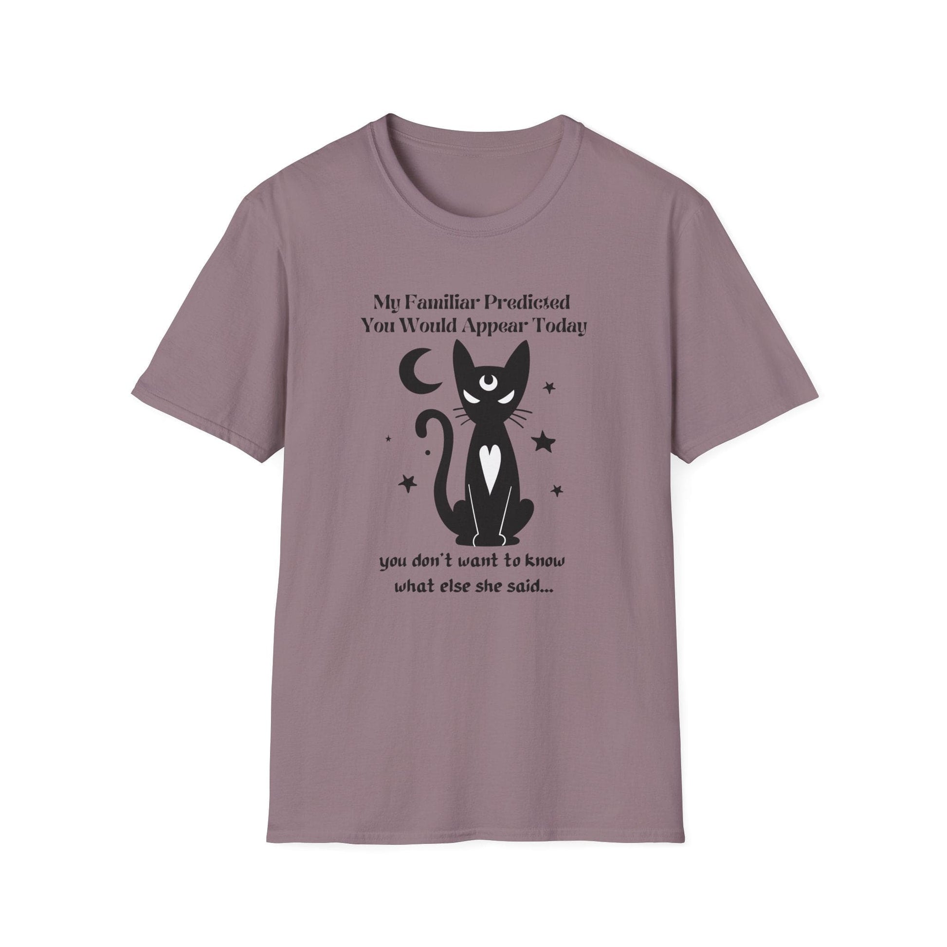 Witchy Psychic Familiar Cat T-Shirt with Funny Conversation Prompting Text - Halloween or Gothic Tee