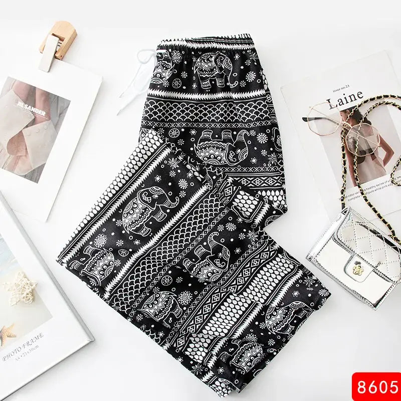 Women Wide Leg Pants High Waist Elephant Print Pant Summer Thin Straight Trousers Casual Bottoms Female Clothing 2023