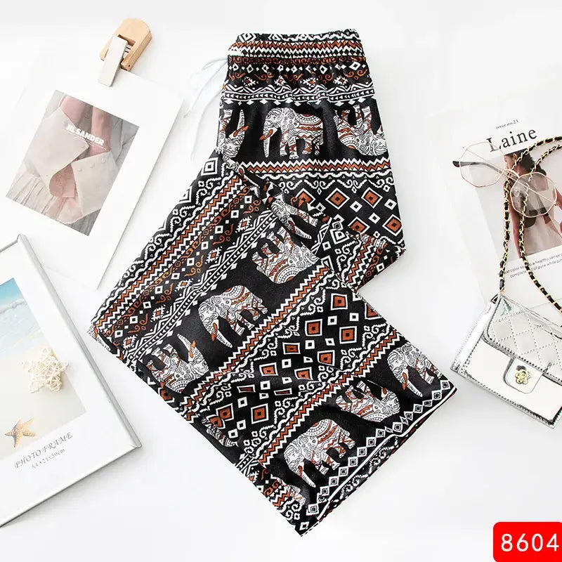 Women Wide Leg Pants High Waist Elephant Print Pant Summer Thin Straight Trousers Casual Bottoms Female Clothing 2023