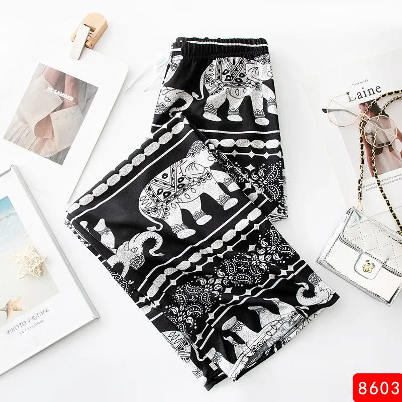 Women Wide Leg Pants High Waist Elephant Print Pant 