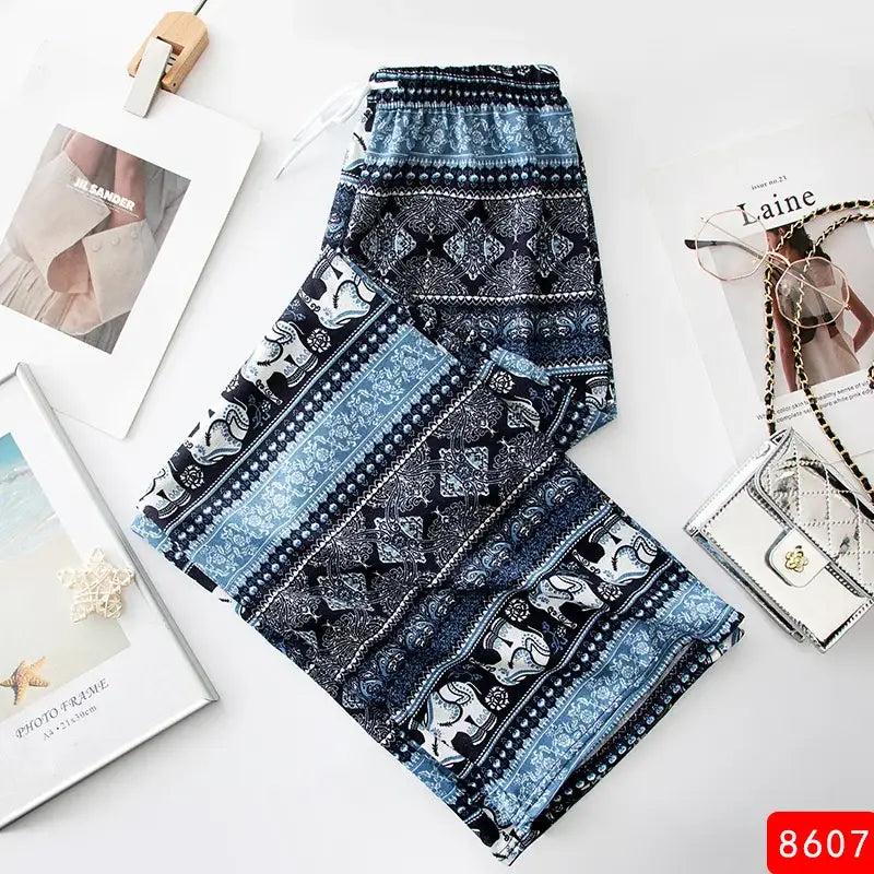 Women Wide Leg Pants High Waist Elephant Print Pant Summer Thin Straight Trousers Casual Bottoms Female Clothing 2023