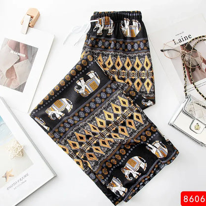 Women Wide Leg Pants High Waist Elephant Print Pant Summer Thin Straight Trousers Casual Bottoms Female Clothing 2023