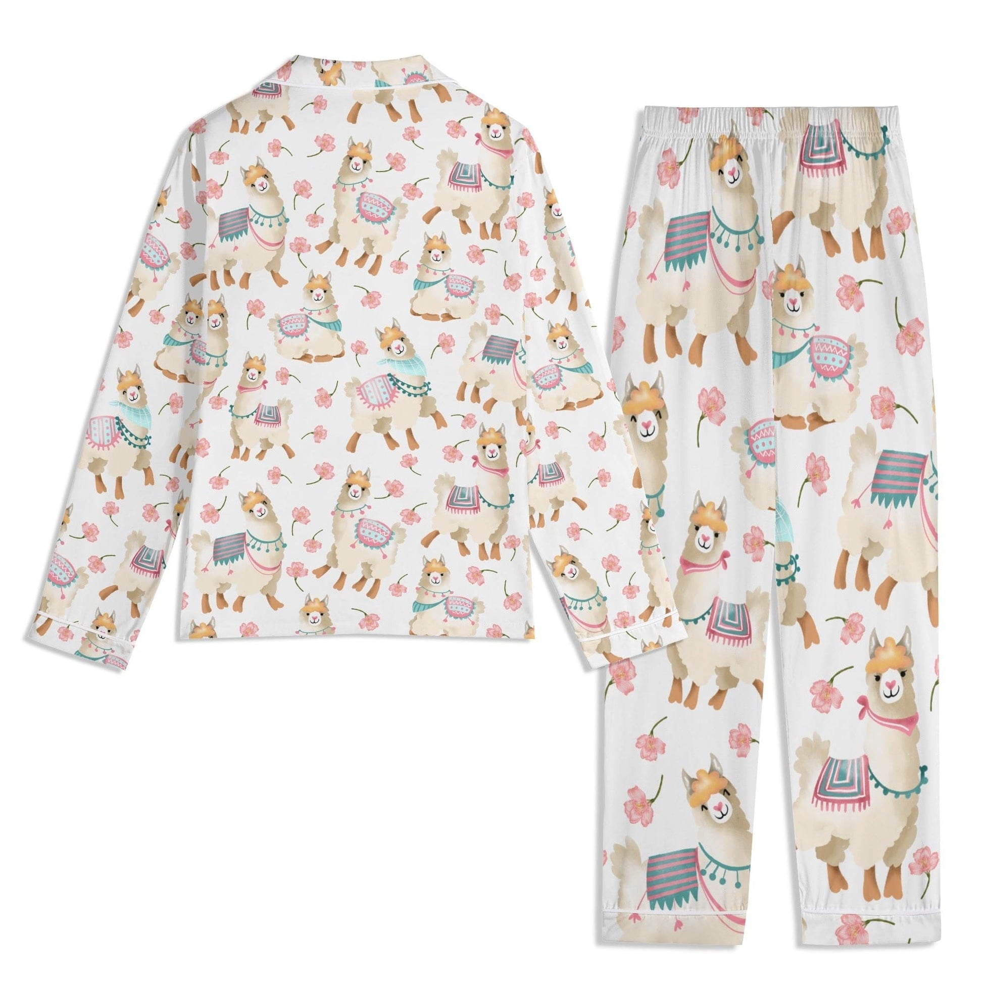 Alpacas and Flowers Pajama Shirt and Pants Set - back view