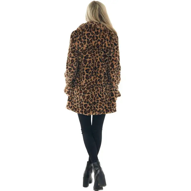 Women’s Leopard Print Faux Fur Long Jacket