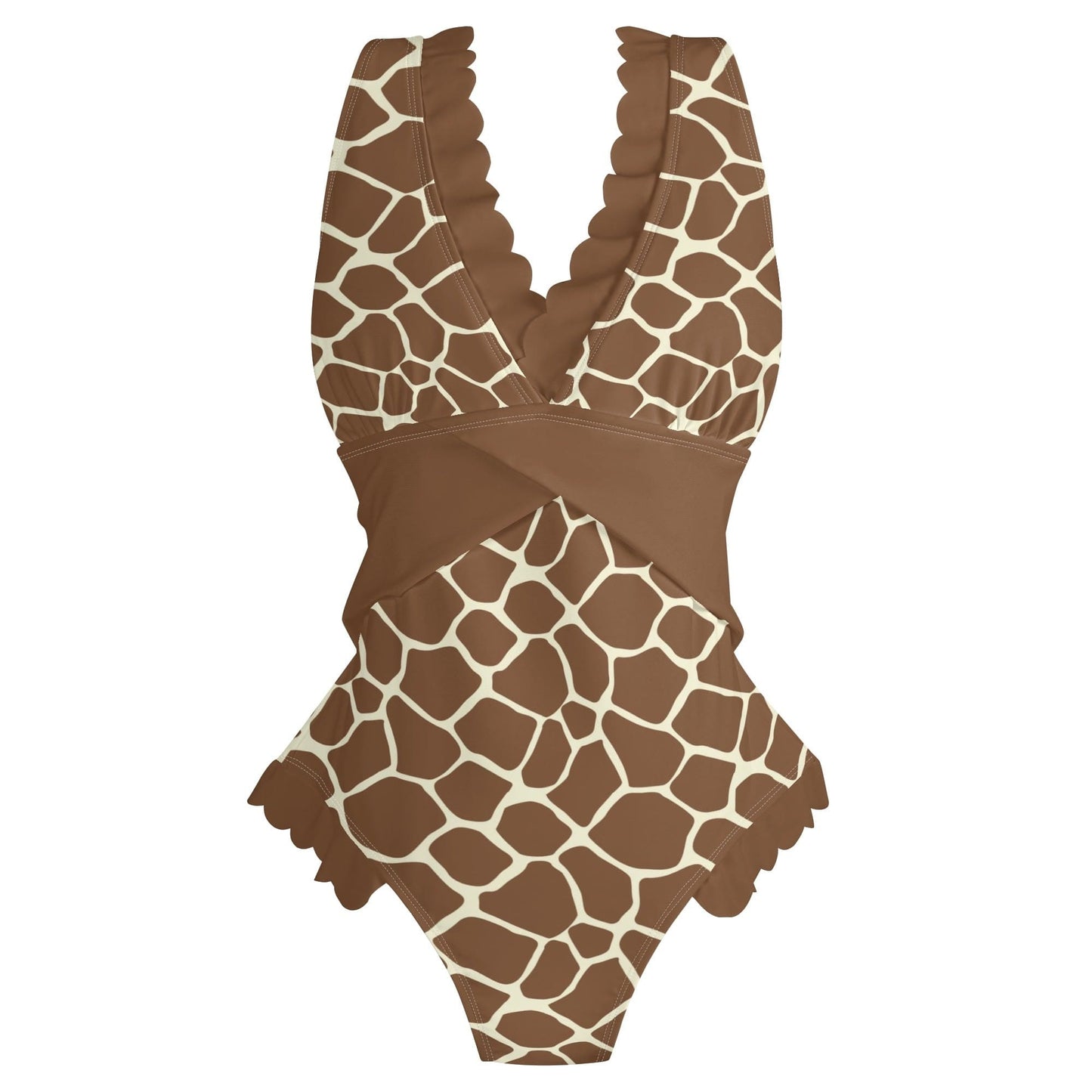 Womens Ruffle Edge Cross-Front One Piece Swimsuit Bathing Suit