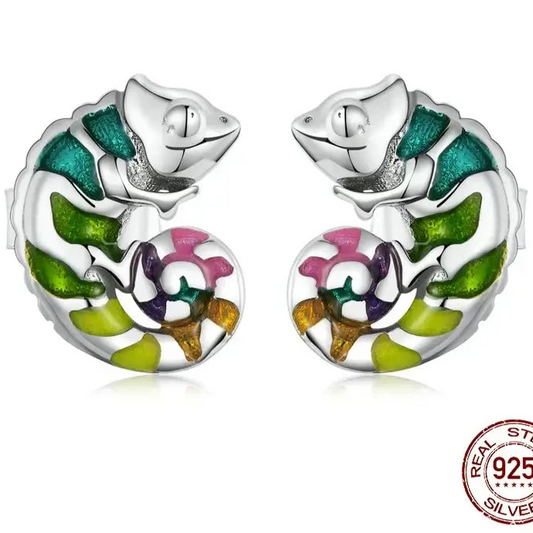 Mini Chameleon Sterling Silver Stud Earrings - Eclectage