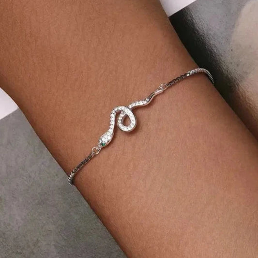 WOSTU 925 Sterling Silver Snake Style Box Chain Bracelets Women Shiny CZ Animal Adjustable Links Wrist Girl Party